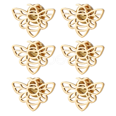 6Pcs Bees 304 Stainless Steel Lapel Pin Backs for Backpack Clothes JEWB-FH0003-11G-1