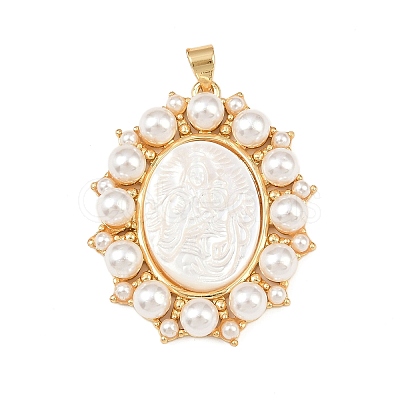 Natural White Shell Oval Pendants KK-F919-48G-1