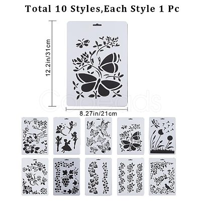10Pcs 10 Styles PP Plastic Hollow Out Drawing Painting Stencils Templates DIY-GF0007-35-1