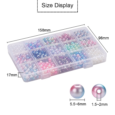 900Pcs 15 Style Rainbow ABS Plastic Imitation Pearl Beads OACR-YW0001-13-1