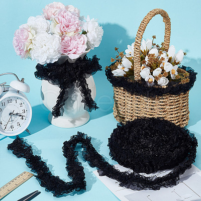 10M Double Layer Polyester Flower Elastic Lace Trim OCOR-DC0001-21B-1