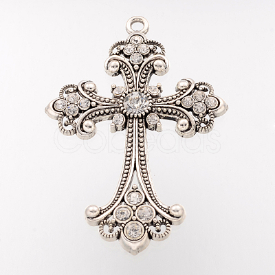 Alloy Rhinestone Cross Big Gothic Pendants X-ALRI-1475-RS-1