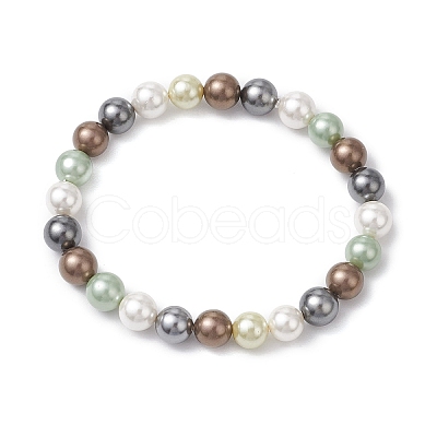 Shell Pearl Beads Stretch Bracelets For Women BJEW-JB11340-1