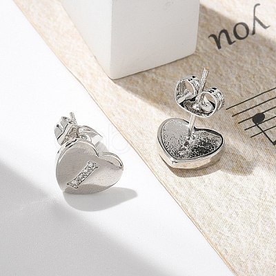 Rack Plating Brass Micro Pave Clear Cubic Zirconia Stud Earrings EJEW-K299-01P-I-1