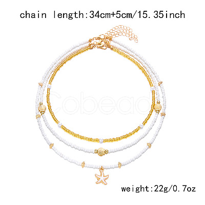 Summer Beach Alloy Starfish Pendant Glass Seed Beaded 3 Layer Necklaces for Women FS-WGF3BD7-01-1