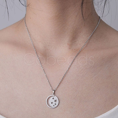 Non-Tarnish 201 Stainless Steel Moon with Star Pendant Necklace NJEW-OY001-11-1