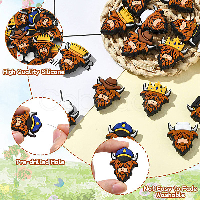 14Pcs 7 Styles Cattle Food Grade Silicone Focal Beads SIL-CJ0003-11-1