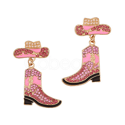 Cowboy Hat with Boot Alloy Enamel Dangle Stud Earrings FS-WG1DB7D-01-1