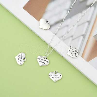 Wedding Theme Antique Silver Tone Tibetan Style Alloy Heart with Mother of the Groom Rhinestone Charms TIBEP-N005-17A-1