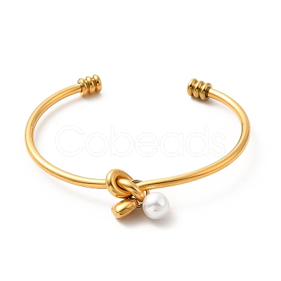 Ion Plating(IP) 304 Stainless Steel Love Knot Open Cuff Bangle BJEW-P283-02G-1