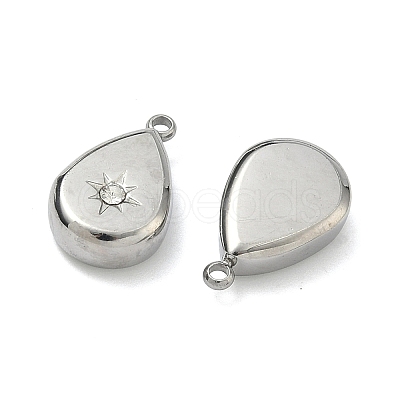 304 Stainless Steel Crystal Rhinestone Teardrop Charms X-STAS-L022-354P-1