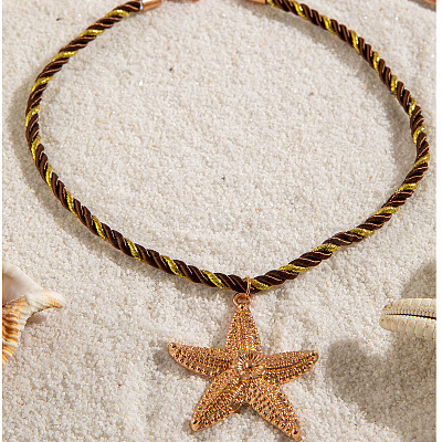 Ocean Alloy Starfish Pendant Twisted Cotton Cord Necklaces FS-WG595AC-05-1