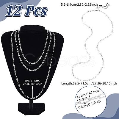 12Pcs 4MM 304 Stainless Steel Paperclip Chain Necklaces NJEW-NB0001-38C-1
