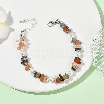 Natural Rutilated Quartz Chip & Shell Pearl Beaded Bracelets BJEW-JB14323-1