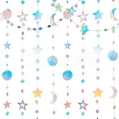 4Pcs 4 Style Iridescent Paper Glitter Circle Star Garland AJEW-PH0004-59-1