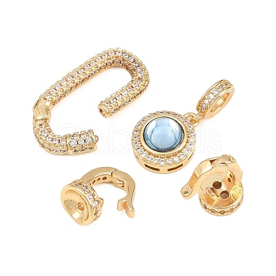 Flat Round Brass Micro Pave Cubic Zirconia Fold Over Clasps KK-U059-62G-1