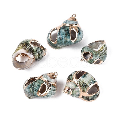 Electroplated Golden Brass Edged Natural Spiral Shell Pendants SSHEL-Q101-02-1