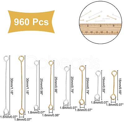 ARRICRAFT 840Pcs 7 Style Iron Eye Pins & 120Pcs 316 Surgical Stainless Steel Eye Pins IFIN-AR0001-14-1