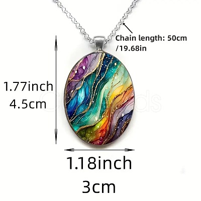 Zinc Alloy & Glass Oval Pendant Necklaces FS-WG171E2-01-1