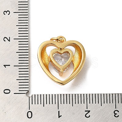 Heart with Wing Rack Plating Brass Clear Cubic Zirconia Pendants KK-K377-20G-1