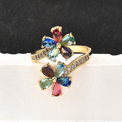 Brass Micro Pave Cubic Zirconia Cuff Rings LS-RJEW-D308-03G-A-1