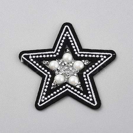 Star Plastic Pearl with Rhinestone Cloth Sew on Appliques PATC-WH0008-137-1