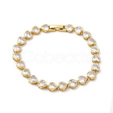 Clear Cubic Zirconia Heart Link Chain Bracelet BJEW-E073-05G-1