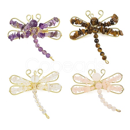 Natural Gemstone & Brass & Iron Brooches JEWB-H034-01G-1
