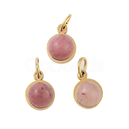 Ion Plating(IP) Natural Rhodonite Half Round Charms with Jump Ring STAS-A097-05G-03-1