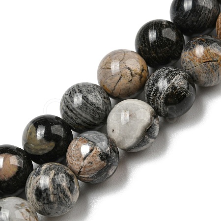 Natural Black Silver Leaf Jasper Beads Strands G-R494-A17-03-1