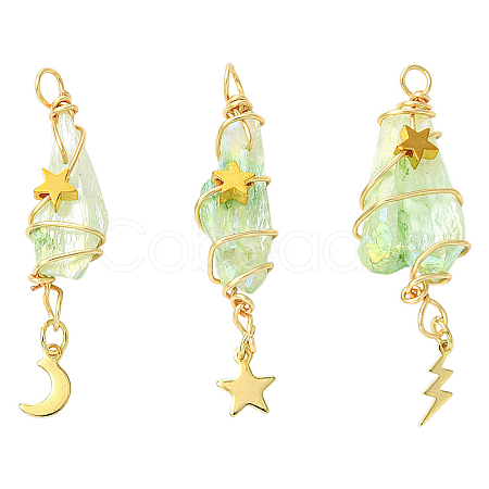 3Pcs 3 Styles Electroplated Natural Quartz Crystal Big Pendants PALLOY-YW00079-03-1