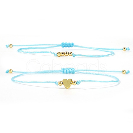 2Pcs 2 Styles Bohemian Brass Beads Braided Bead Bracelets BT1454-6-1