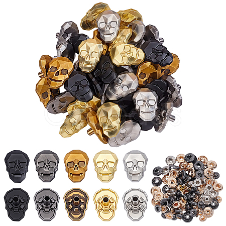 40Pcs 5 Colors Alloy Skull Snap Buttons BUTT-WR0001-38-1