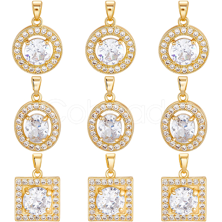 9Pcs 3 Style Brass Micro Pave Cubic Zirconia Pendants KK-BBC0019-44-1