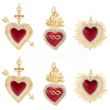 6Pcs 3 Styles Brass Micro Pave Clear Grade AAA Cubic Zirconia Pendants KK-BBC0015-33A-1