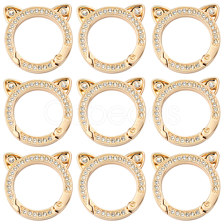 10Pcs Zinc Alloy Crystal Rhinestone Spring Gate Rings FIND-SC0019-51B-1