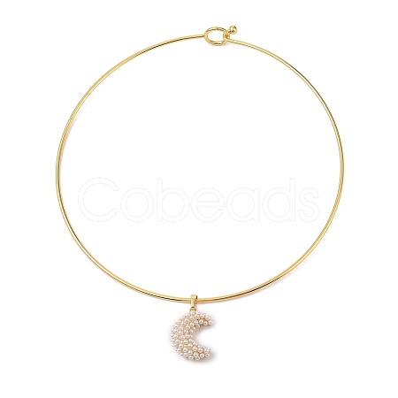 Brass with ABS Imitation Pearl Charm Necklace BJEW-Q350-05A-G-1