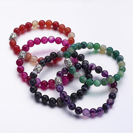 Natural Agate Beaded Stretch Bracelets BJEW-JB02584-1
