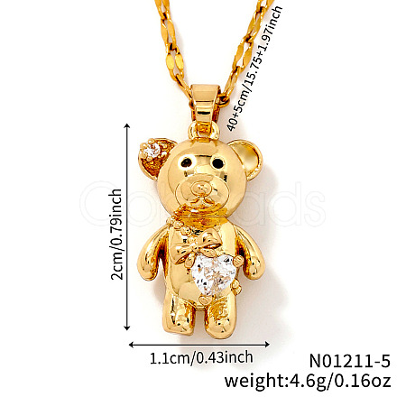 Brass Pave Cubic Zirconia Cute Bear Pendant Necklaces for Women ZL7523-5-1