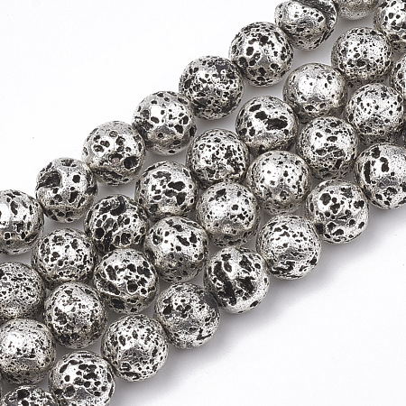 Electroplated Natural Lava Rock Beads Strands G-T098-01C-10-1