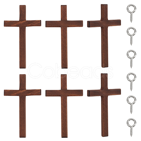6Pcs Wooden Cross Wall Decoration AJEW-GO0002-23C-1