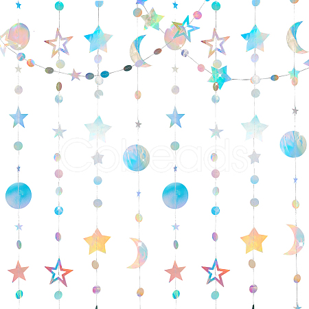 4Pcs 4 Style Iridescent Paper Glitter Circle Star Garland AJEW-PH0004-59-1