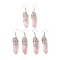 Natural Rose Quartz Bullet with Flower Dangle Earrings, Platinum Tone Brass Jewelry for Women, Cadmium Free & Lead Free, 62~63mm, Pin: 0.6mm