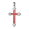 Enamel Pendants, with Alloy Findings, Cross, Platinum, Red, 48x30.5x3mm, Hole: 5x6mm