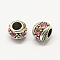 Alloy Rhinestone European Beads, Rondelle Large Hole Beads, Antique Silver, Rosaline, 11x10mm, Hole: 5mm