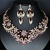 Flower Alloy Glass Rhinestone Pendant Necklace & Stud Dangle Earring Sets FS-WG74144-03-1