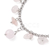 304 Stainless Steel Natural Rose Quartz Chips Charm Bracelets BJEW-JB12376-03-3