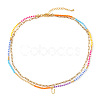 Colorful Glass Seed Beaded Initial Pendant Double Layer Necklaces QS3881-21-1