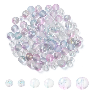 150Pcs 3 Styles Frosted Spray Painted Glass Beads Strands GLAA-YW0004-35-1