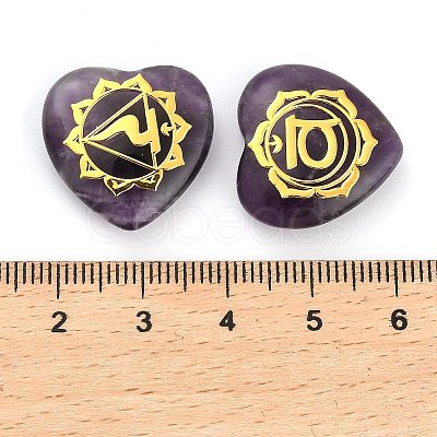 7Pcs 7 Styles Chakra Natural Amethyst Love Heart Ornaments Figurines G-P533-01D-1
